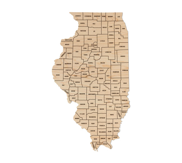 Illinois County Map Wall Hanging - Crafted from Cherry or Maple Wood
