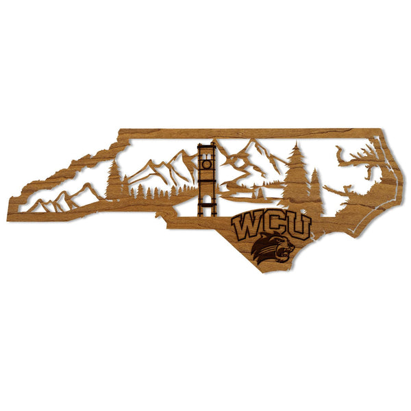 Western Carolina University Skyline Wall Hanging - Crafted from Cherry and Maple Wood - Western Carolina Catamounts