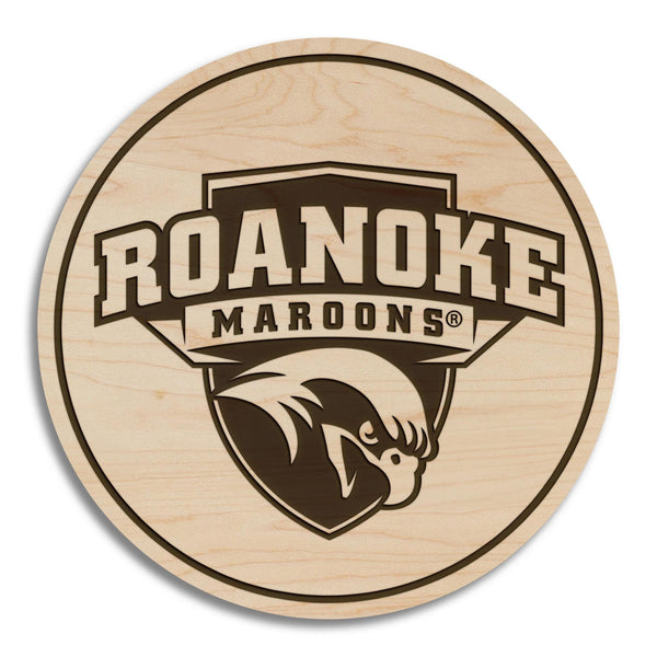 Roanoke College Athletic Logo Coaster – Crafted from Cherry or Maple Wood – Roanoke Maroons