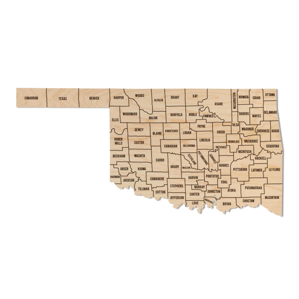 Oklahoma County Map Wall Hanging - Crafted from Cherry or Maple Wood