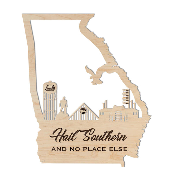 Georgia Southern University Skyline Wall Hanging - Crafted from Cherry or Maple Wood - Georgia Southern Eagles