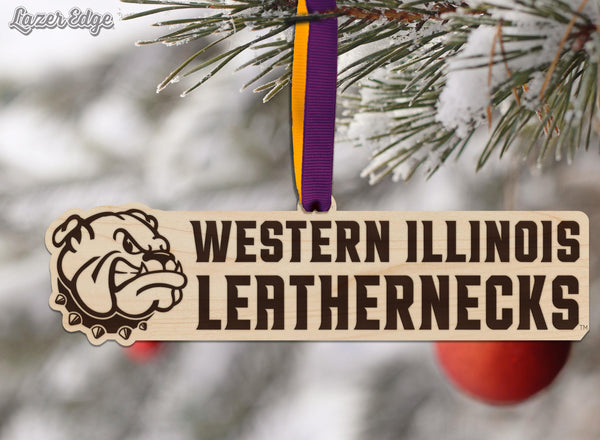 Western Illinois University Leathernecks Wordmark Ornament – Crafted from Cherry and Maple Wood – Western Illinois Leathernecks