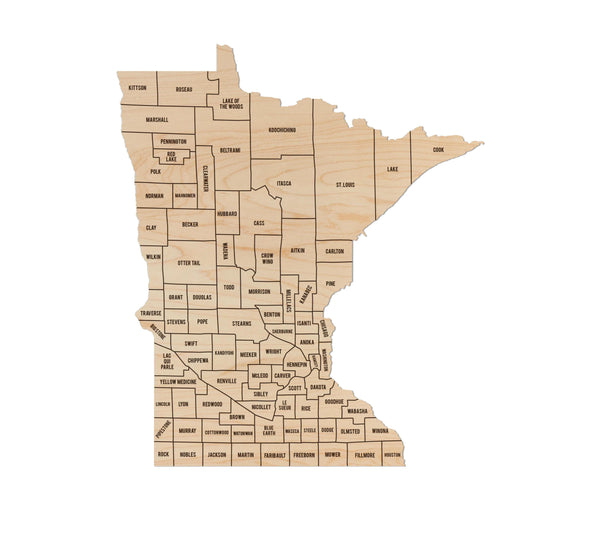 Minnesota County Map Wall Hanging - Crafted from Cherry or Maple Wood