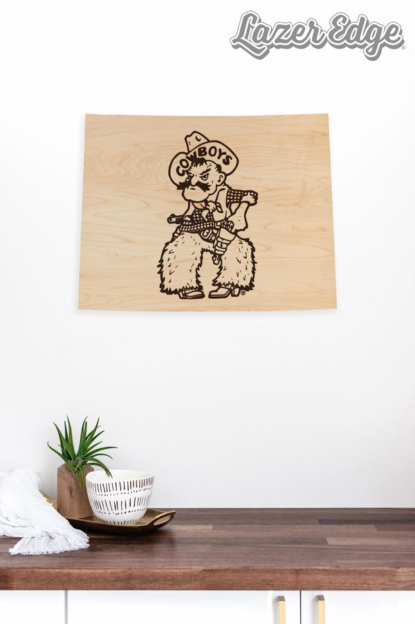 University of Wyoming Cowboys on State Wall Hanging - Crafted from Cherry and Maple Wood - Wyoming Cowboys
