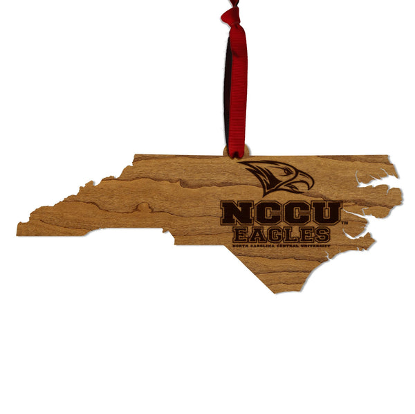 North Carolina Central University Eagles on State Ornament – Crafted from Cherry and Maple Wood – NCCU Eagles