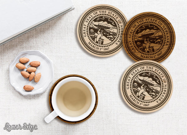 Nebraska State Flag Coaster - Crafted from Cherry or Maple Wood