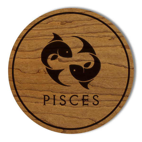 Pisces Symbol Zodiac Coaster – Crafted from Cherry or Maple Wood
