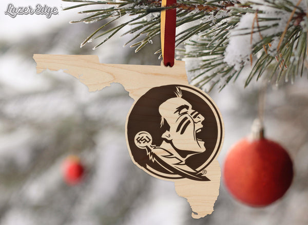 Florida State University Seminoles on State Ornament – Crafted from Cherry and Maple Wood – Florida State Seminoles