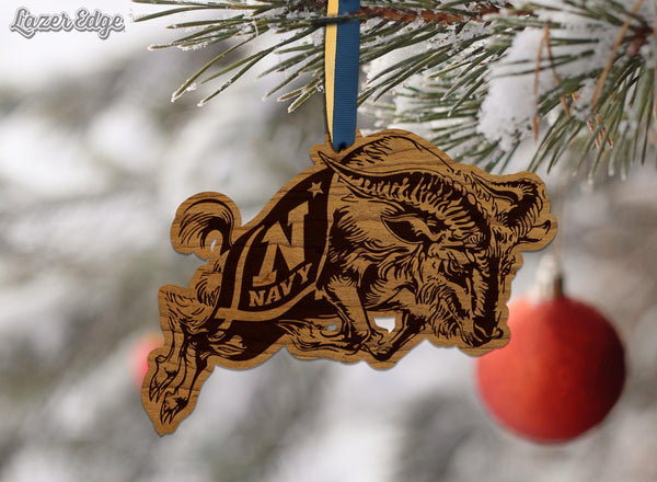 United States Naval Academy Goat Ornament – Crafted from Cherry and Maple Wood – Navy Midshipmen