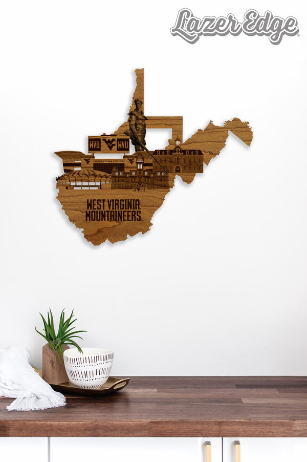 West Virginia University Skyline Wall Hanging - Crafted from Cherry and Maple Wood - West Virginia Mountaineers