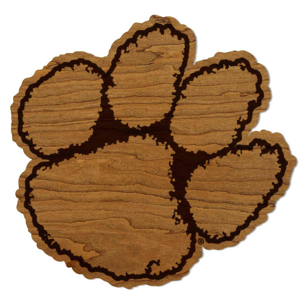 Clemson University Tiger Paw Wall Hanging - Crafted from Cherry or Maple Wood - Clemson Tigers