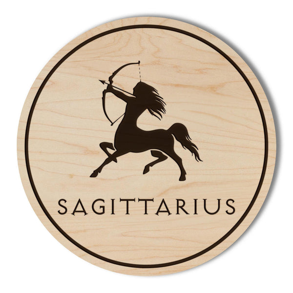 Sagittarius Symbol Zodiac Coaster – Crafted from Cherry or Maple Wood