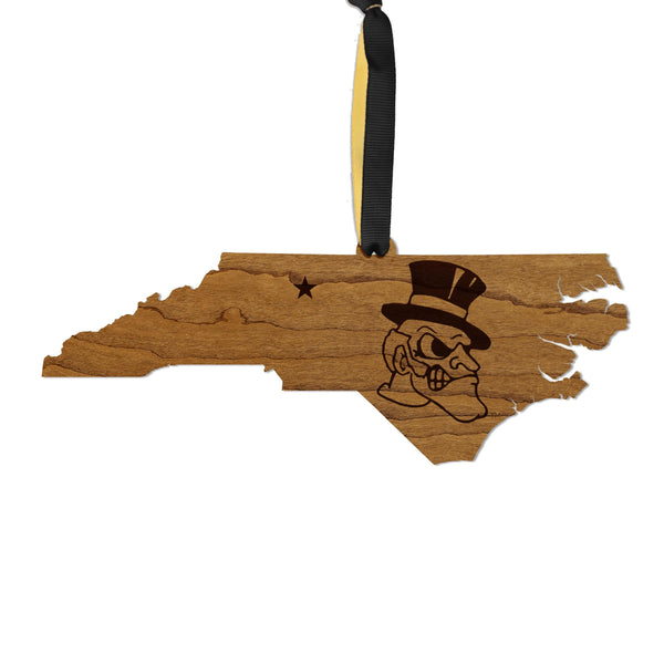 Wake Forest University Demon Deacon on State Ornament – Crafted from Cherry and Maple Wood – Wake Forest Demon Deacons