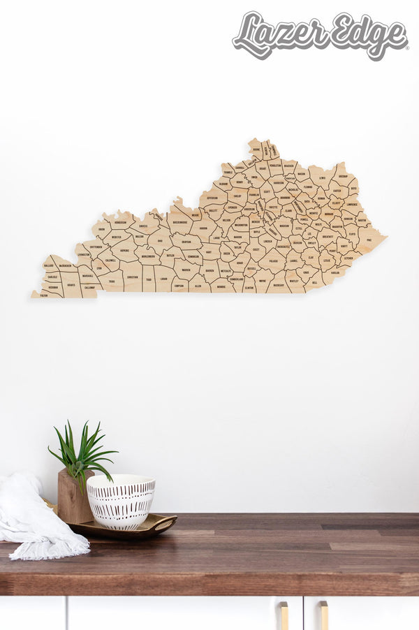 Kentucky County Map Wall Hanging - Crafted from Cherry or Maple Wood
