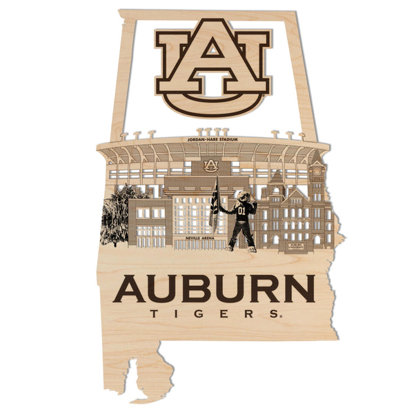 Auburn University Skyline Wall Hanging - Crafted from Cherry or Maple Wood - Auburn Tigers
