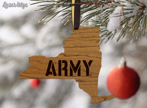 West Point University Army Wordmark on State Ornament – Crafted from Cherry and Maple Wood – West Point Black Knights