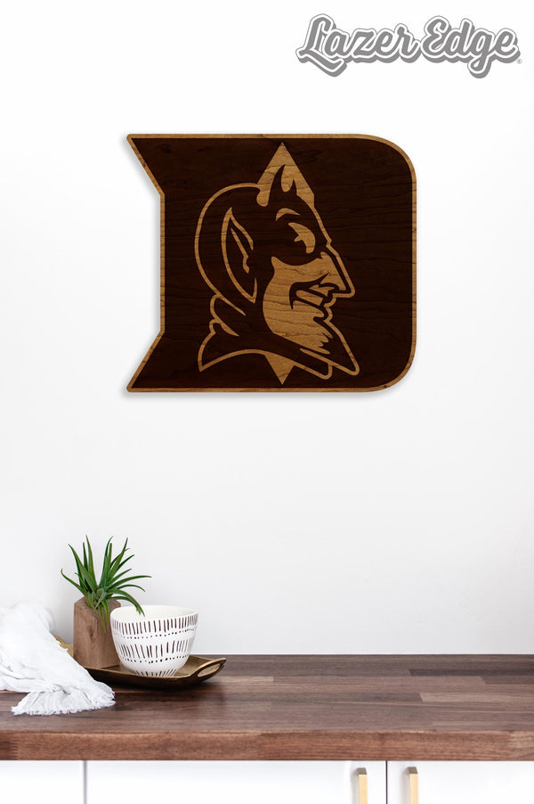 Duke University Iron D with Devil Wall Hanging - Crafted from Cherry and Maple Wood - Duke Blue Devils