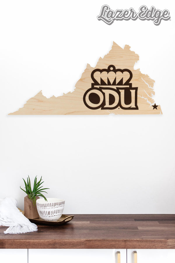 Old Dominion University Crown Logo on State Wall Hanging - Crafted from Cherry or Maple Wood - ODU Monarchs