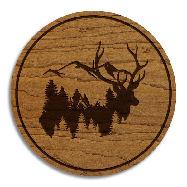 Deer Mountain Silhouette Coaster – Crafted from Cherry or Maple Wood
