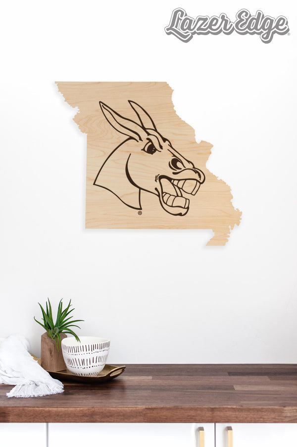 University of Central Missouri Mule on State Wall Hanging – Crafted from Cherry and  Maple Wood - Central Missouri Mules