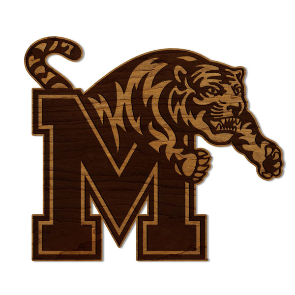 University of Memphis Block M Tiger Wall Hanging - Crafted from Cherry and Maple Wood - Memphis Tigers