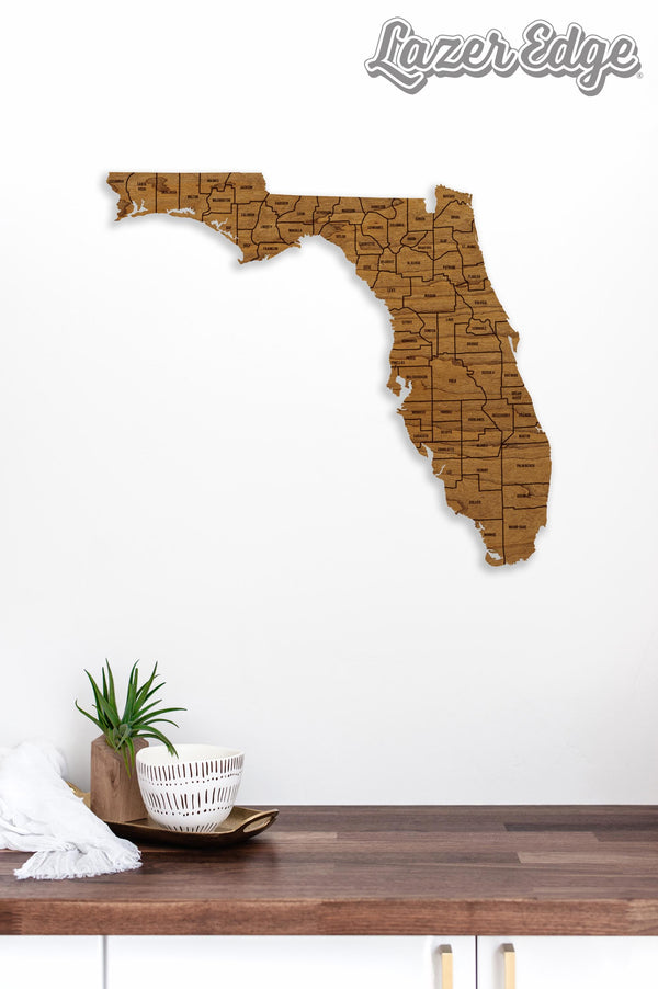 Florida County Map Wall Hanging - Crafted from Cherry or Maple Wood