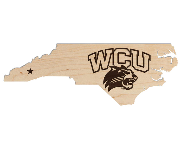Western Carolina University on State Wall Hanging - Crafted from Cherry and Maple Wood - Western Carolina Catamounts