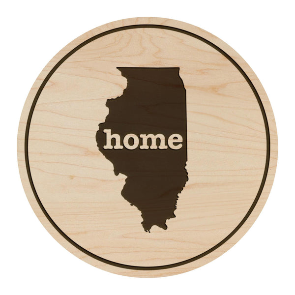 Illinois Home State Map Coaster - Crafted from Cherry or Maple Wood