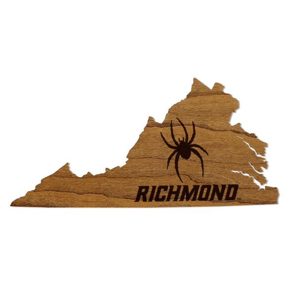 University of Richmond Spiders on State Magnet - Crafted from Cherry or Maple Wood - Richmond Spiders