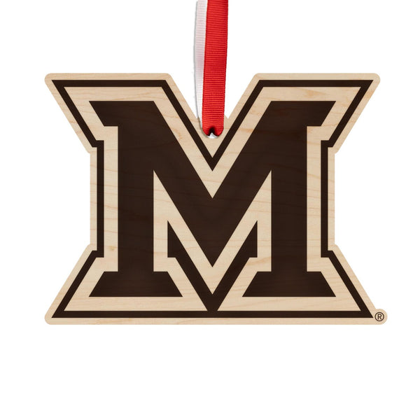 Miami University of Ohio Logo Ornament – Crafted from Cherry and Maple Wood – Miami University Redhawks