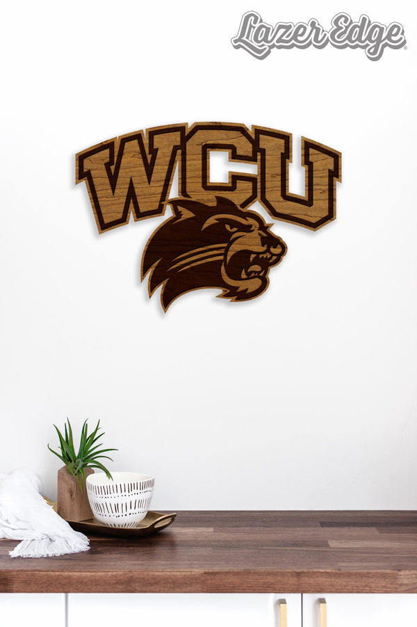 Western Carolina University WCU Logo Wall Hanging - Crafted from Cherry and Maple Wood - Western Carolina Catamounts