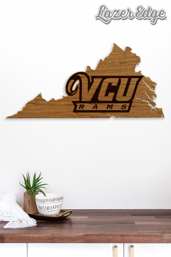Virginia Commonwealth University Rams on State Wall Hanging - Crafted from Cherry and Maple Wood -VCU Rams