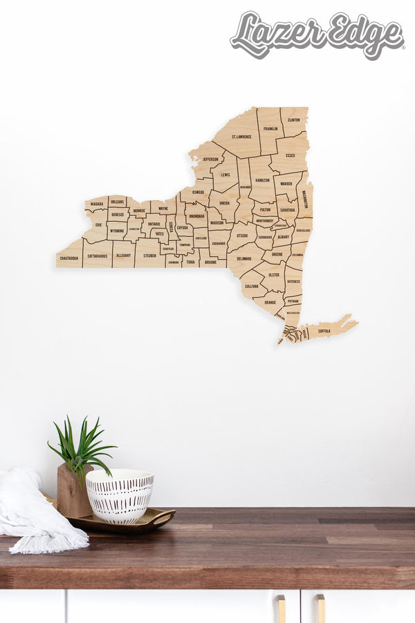 New York County Map Wall Hanging - Crafted from Cherry or Maple Wood