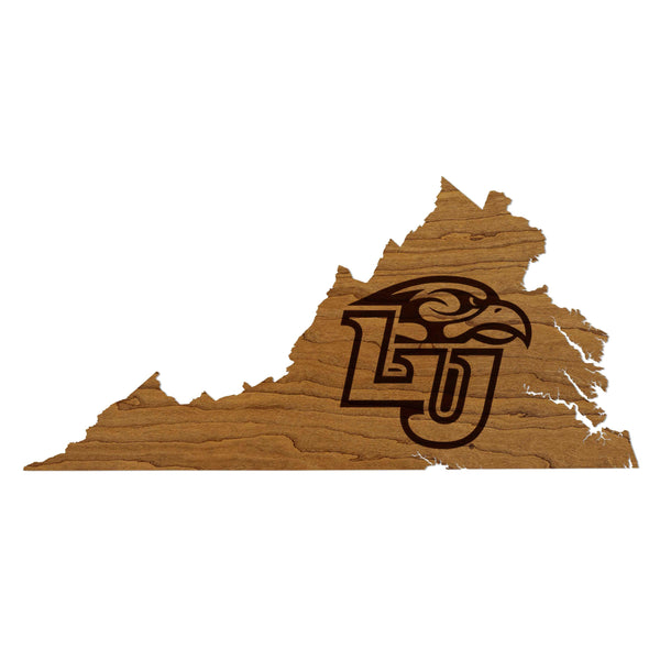 Liberty University Eagle with LU on State Wall Hanging - Crafted from Cherry or Maple Wood - Liberty Eagles