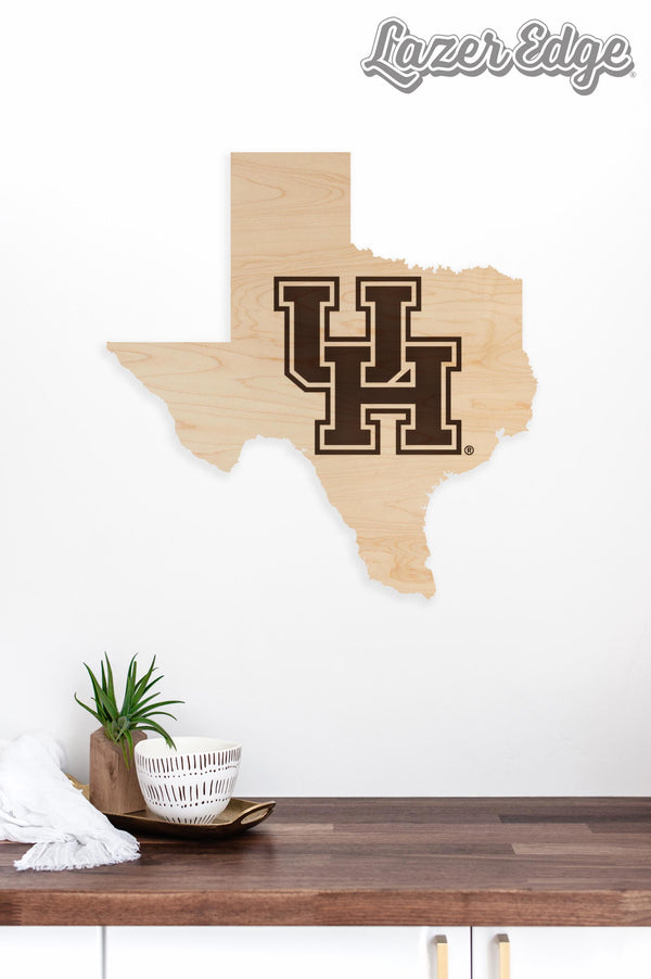University of Houston UH on State Wall Hanging - Crafted from Cherry and Maple Wood - University of Houston Cougars