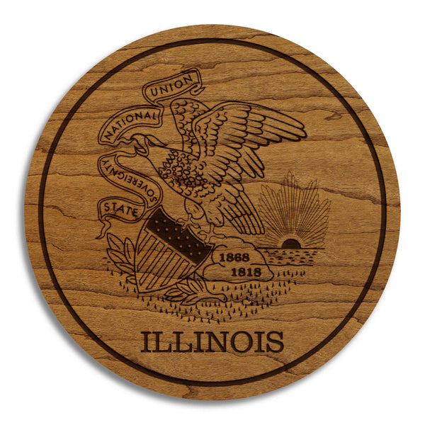 Illinois State Flag Coaster - Crafted from Cherry or Maple Wood