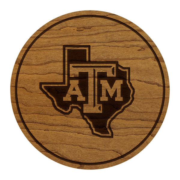 Texas Agricultural and Mechanical University Texas TAM Coaster – Crafted from Cherry or Maple Wood – Texas A & M Aggies