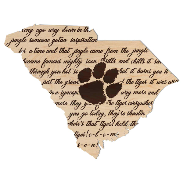 Clemson University Fight Song Wall Hanging - Crafted from Cherry or Maple Wood - Clemson University Tigers