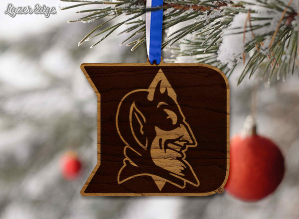 Duke Blue Devils Devil D Ornament – Crafted from Cherry and Maple Wood – Duke University
