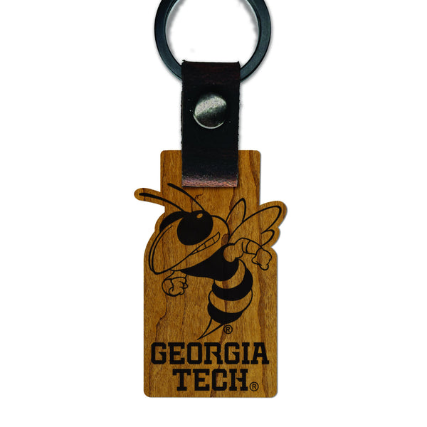 Georgia Tech Buzz Wooden Keychain – Crafted from Cherry or Maple Wood