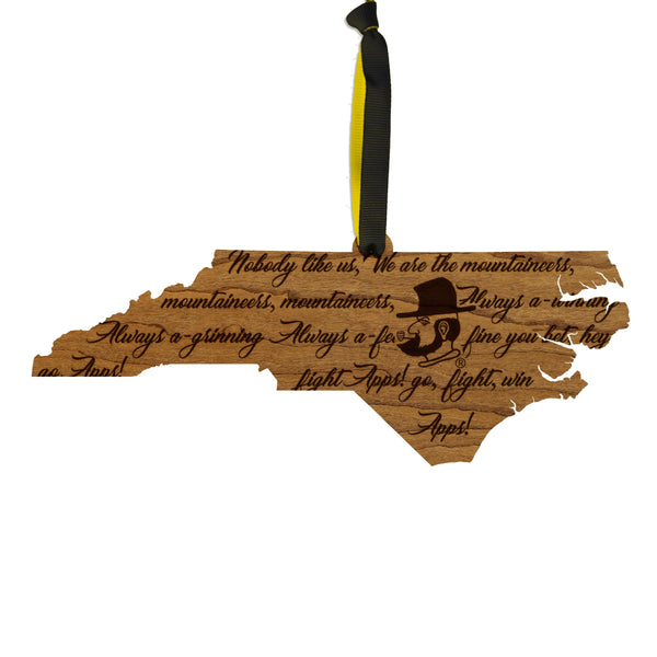 Appalachian State University Fight Song on State Ornament – Crafted from Cherry and Maple Wood – App State Mountaineers