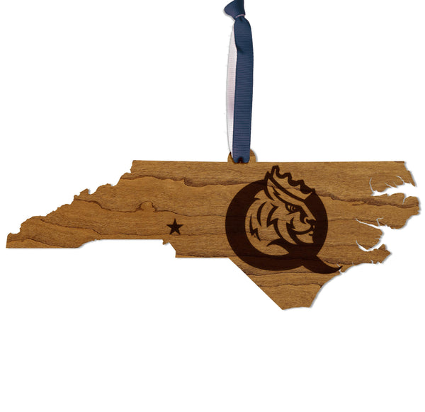 Queens University in Charlotte Primary Logo on State Ornament – Crafted from Cherry or Maple Wood – Queens Royals