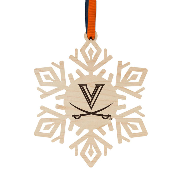 University of Virginia Snowflake Ornament – Crafted from Cherry and Maple Wood – Virginia Cavaliers