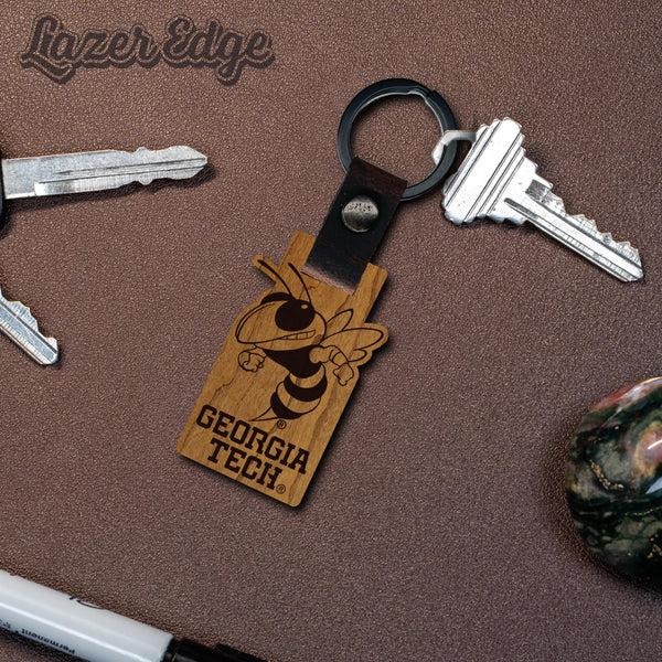 Georgia Tech Buzz Wooden Keychain – Crafted from Cherry or Maple Wood