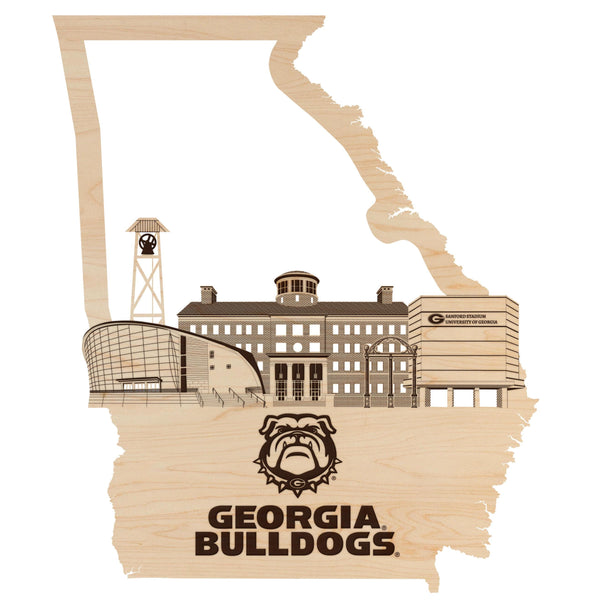 University of Georgia Skyline Wall Hanging - Crafted from Cherry or Maple Wood - Georgia Bulldogs