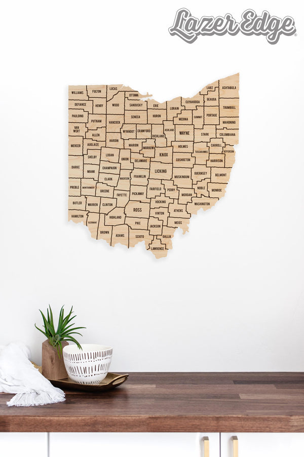 Ohio County Map Wall Hanging - Crafted from Cherry or Maple Wood