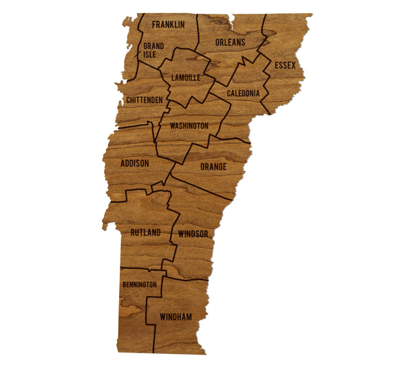 Vermont County Map Wall Hanging - Crafted from Cherry or Maple Wood