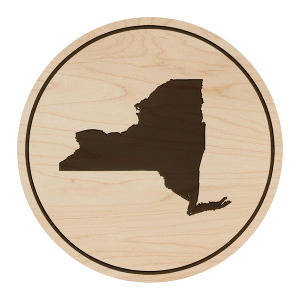 New York State Map Coaster - Crafted from Cherry or Maple Wood
