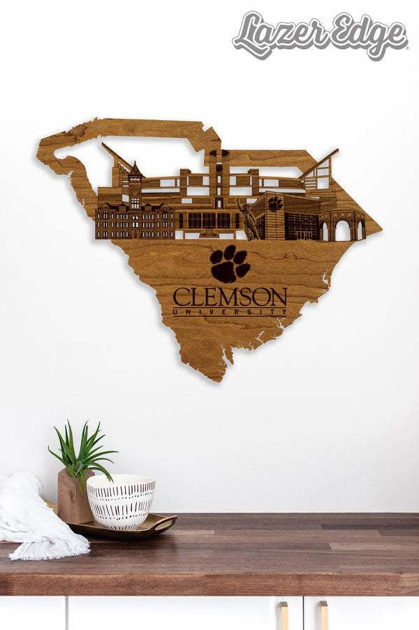 Clemson University Skyline Wall Hanging - Crafted from Cherry or Maple Wood