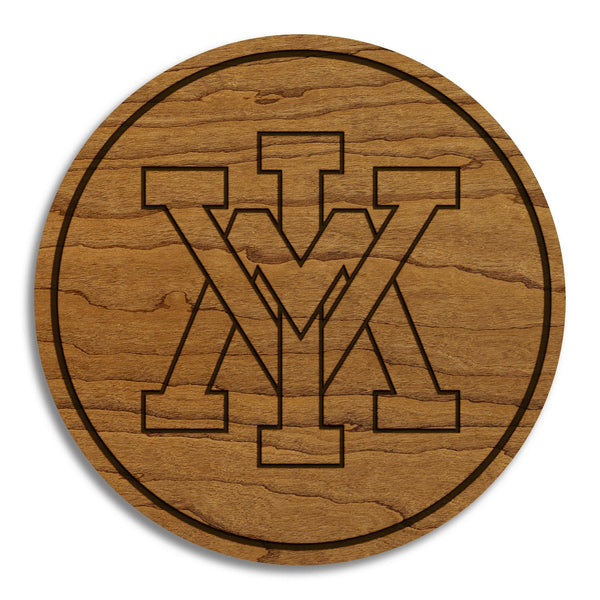 Virginia Military Institute VMI Logo Coaster – Crafted from Cherry or Maple Wood – VMI Keydets